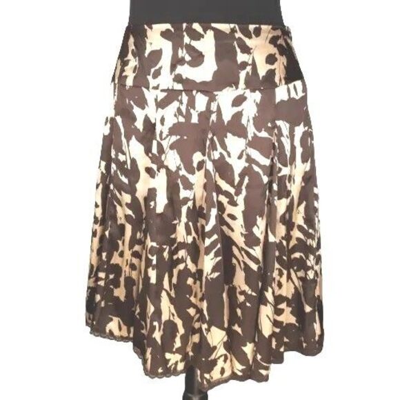APOSTROPHE Skirt Size 8 Brown Tan Cream Graphic Pattern Lined Lace Hem - Picture 1 of 9